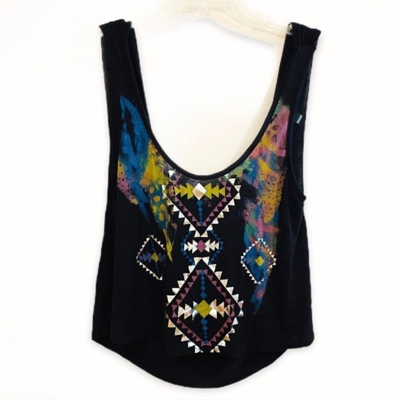 Windsor Tops - Deep Low Cut Tank Aztec Tribal Cowl Back